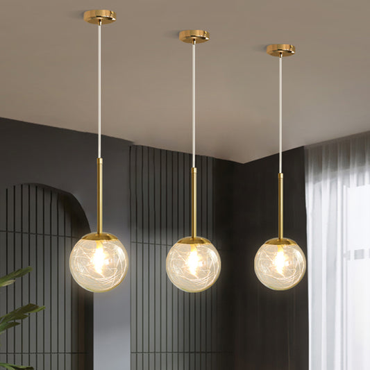 Spherical Glass Hanging Ceiling Light Modern 1 Light Bedroom Pendant Lamp in Gold Clearhalo 'Ceiling Lights' 'Glass shade' 'Glass' 'Modern Pendants' 'Modern' 'Pendant Lights' 'Pendants' Lighting' 2548941