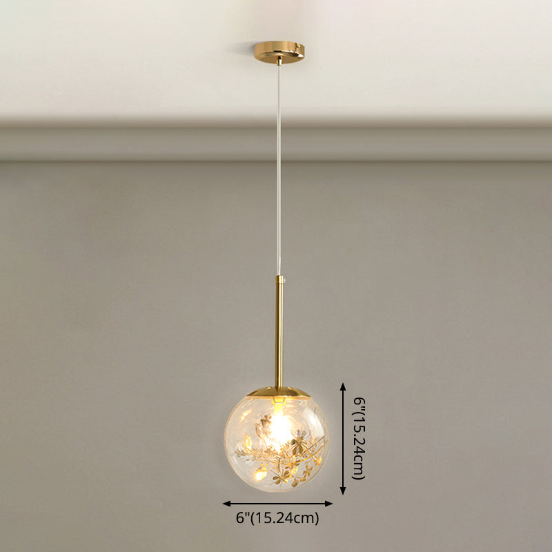 Spherical Glass Hanging Ceiling Light Modern 1 Light Bedroom Pendant Lamp in Gold Clearhalo 'Ceiling Lights' 'Glass shade' 'Glass' 'Modern Pendants' 'Modern' 'Pendant Lights' 'Pendants' Lighting' 2548946