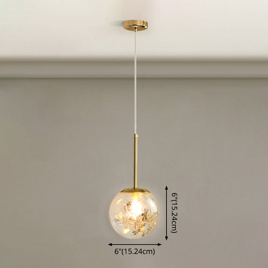 Spherical Glass Hanging Ceiling Light Modern 1 Light Bedroom Pendant Lamp in Gold Clearhalo 'Ceiling Lights' 'Glass shade' 'Glass' 'Modern Pendants' 'Modern' 'Pendant Lights' 'Pendants' Lighting' 2548946