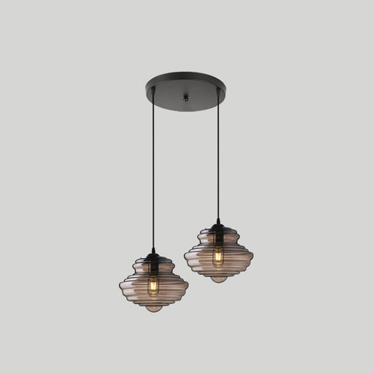 Pendant Modern Glass Spool Pendant Lighting for Dining Room Table 2 Smoke Gray Round Clearhalo 'Ceiling Lights' 'Glass shade' 'Glass' 'Modern Pendants' 'Modern' 'Pendant Lights' 'Pendants' Lighting' 2548949