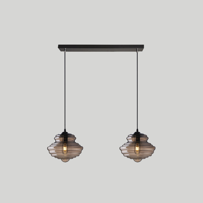 Pendant Modern Glass Spool Pendant Lighting for Dining Room Table 2 Smoke Gray Linear Clearhalo 'Ceiling Lights' 'Glass shade' 'Glass' 'Modern Pendants' 'Modern' 'Pendant Lights' 'Pendants' Lighting' 2548951