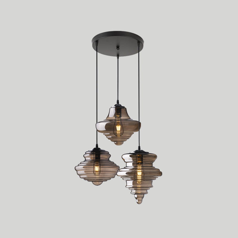 Pendant Modern Glass Spool Pendant Lighting for Dining Room Table 3 Smoke Gray Round Clearhalo 'Ceiling Lights' 'Glass shade' 'Glass' 'Modern Pendants' 'Modern' 'Pendant Lights' 'Pendants' Lighting' 2548952