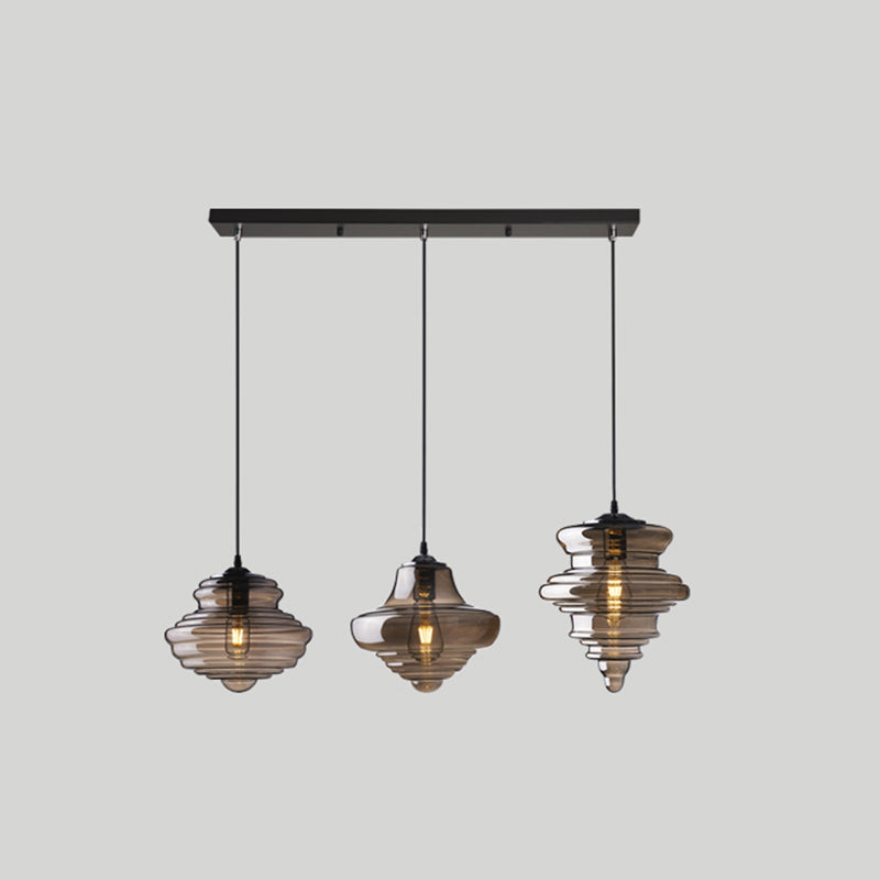 Pendant Modern Glass Spool Pendant Lighting for Dining Room Table 3 Smoke Gray Linear Clearhalo 'Ceiling Lights' 'Glass shade' 'Glass' 'Modern Pendants' 'Modern' 'Pendant Lights' 'Pendants' Lighting' 2548955