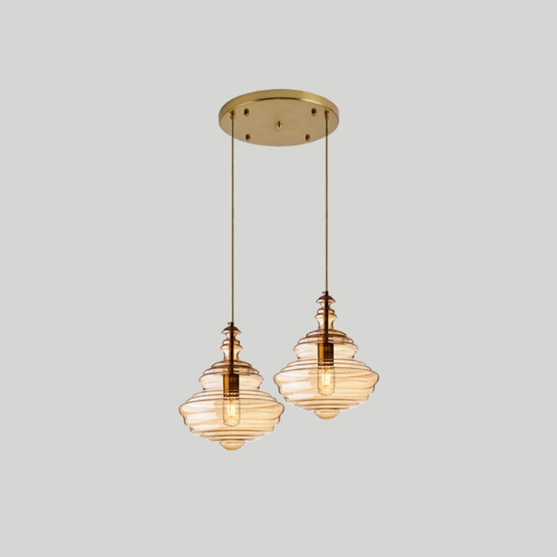 Pendant Modern Glass Spool Pendant Lighting for Dining Room Table 2 Cognac Round Clearhalo 'Ceiling Lights' 'Glass shade' 'Glass' 'Modern Pendants' 'Modern' 'Pendant Lights' 'Pendants' Lighting' 2548956