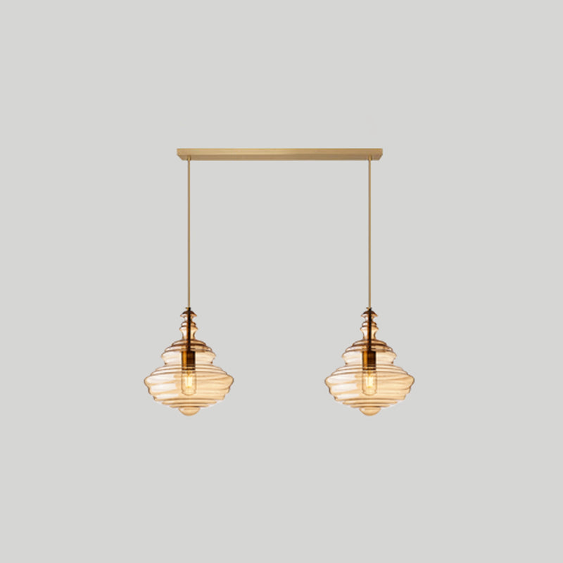 Pendant Modern Glass Spool Pendant Lighting for Dining Room Table 2 Cognac Linear Clearhalo 'Ceiling Lights' 'Glass shade' 'Glass' 'Modern Pendants' 'Modern' 'Pendant Lights' 'Pendants' Lighting' 2548958