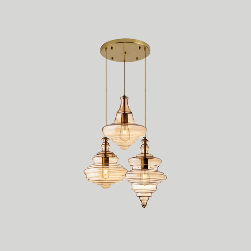 Pendant Modern Glass Spool Pendant Lighting for Dining Room Table 3 Cognac Round Clearhalo 'Ceiling Lights' 'Glass shade' 'Glass' 'Modern Pendants' 'Modern' 'Pendant Lights' 'Pendants' Lighting' 2548960
