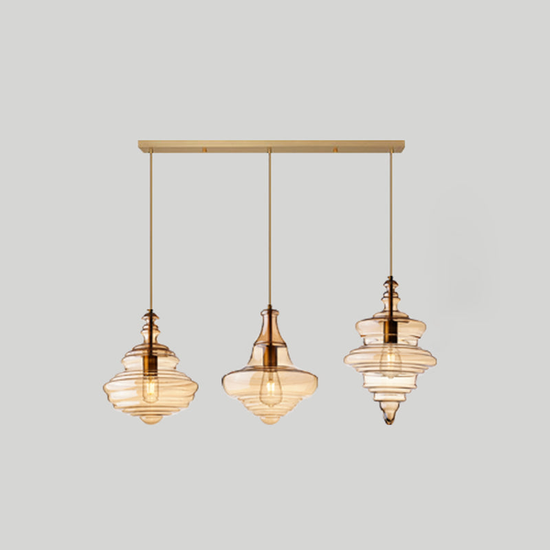 Pendant Modern Glass Spool Pendant Lighting for Dining Room Table 3 Cognac Linear Clearhalo 'Ceiling Lights' 'Glass shade' 'Glass' 'Modern Pendants' 'Modern' 'Pendant Lights' 'Pendants' Lighting' 2548962