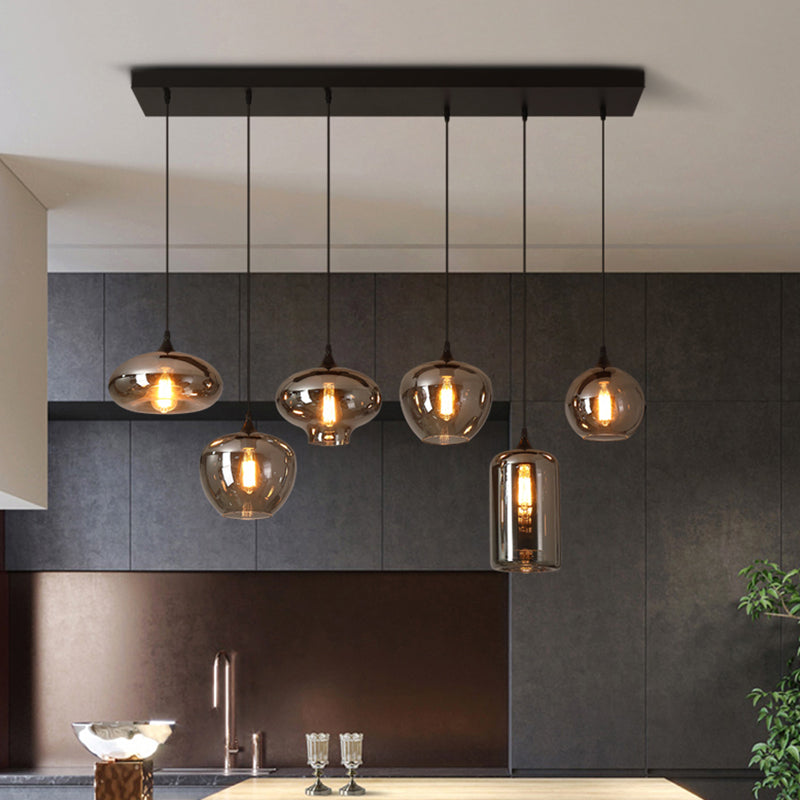Gray Pendant Light Contemporary Smoked Glass Hanging Lights for Dining Room Table Clearhalo 'Ceiling Lights' 'Glass shade' 'Glass' 'Modern Pendants' 'Modern' 'Pendant Lights' 'Pendants' Lighting' 2548971