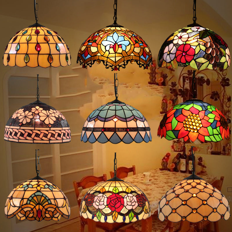 Dome Pendant Light Tiffany-Style 12" Wide 1 Light Glass Hanging Lamp for Living Room Clearhalo 'Ceiling Lights' 'Glass shade' 'Glass' 'Industrial' 'Middle Century Pendants' 'Pendant Lights' 'Pendants' 'Tiffany close to ceiling' 'Tiffany Pendants' 'Tiffany' Lighting' 2548981