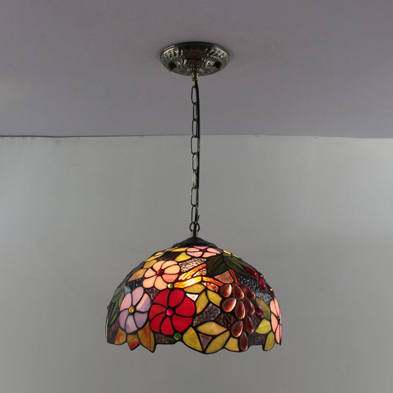 Dome Pendant Light Tiffany-Style 12" Wide 1 Light Glass Hanging Lamp for Living Room Dark Green Clearhalo 'Ceiling Lights' 'Glass shade' 'Glass' 'Industrial' 'Middle Century Pendants' 'Pendant Lights' 'Pendants' 'Tiffany close to ceiling' 'Tiffany Pendants' 'Tiffany' Lighting' 2548983