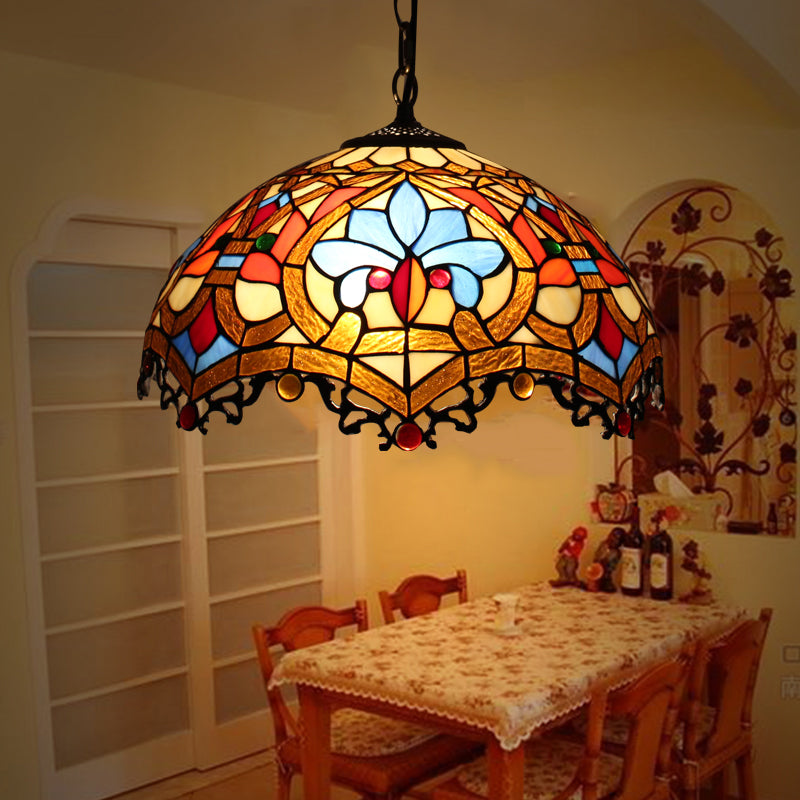 Dome Pendant Light Tiffany-Style 12" Wide 1 Light Glass Hanging Lamp for Living Room Clearhalo 'Ceiling Lights' 'Glass shade' 'Glass' 'Industrial' 'Middle Century Pendants' 'Pendant Lights' 'Pendants' 'Tiffany close to ceiling' 'Tiffany Pendants' 'Tiffany' Lighting' 2548984