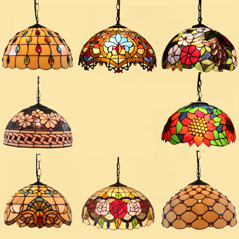 Dome Pendant Light Tiffany-Style 12" Wide 1 Light Glass Hanging Lamp for Living Room Clearhalo 'Ceiling Lights' 'Glass shade' 'Glass' 'Industrial' 'Middle Century Pendants' 'Pendant Lights' 'Pendants' 'Tiffany close to ceiling' 'Tiffany Pendants' 'Tiffany' Lighting' 2548986