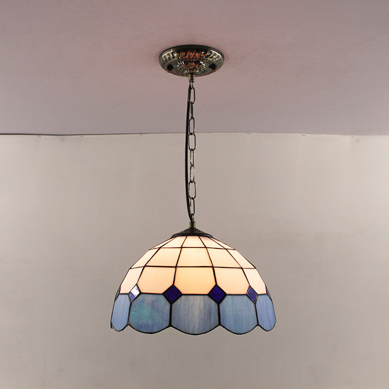 Dome Pendant Light Tiffany-Style 12" Wide 1 Light Glass Hanging Lamp for Living Room Light Blue Clearhalo 'Ceiling Lights' 'Glass shade' 'Glass' 'Industrial' 'Middle Century Pendants' 'Pendant Lights' 'Pendants' 'Tiffany close to ceiling' 'Tiffany Pendants' 'Tiffany' Lighting' 2548987