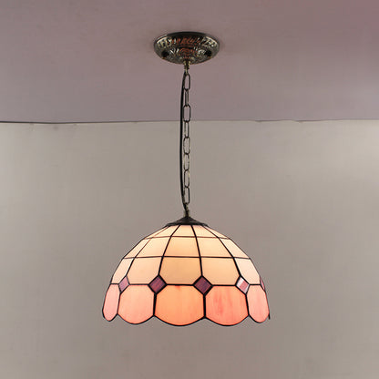 Dome Pendant Light Tiffany-Style 12" Wide 1 Light Glass Hanging Lamp for Living Room Pink Clearhalo 'Ceiling Lights' 'Glass shade' 'Glass' 'Industrial' 'Middle Century Pendants' 'Pendant Lights' 'Pendants' 'Tiffany close to ceiling' 'Tiffany Pendants' 'Tiffany' Lighting' 2548989
