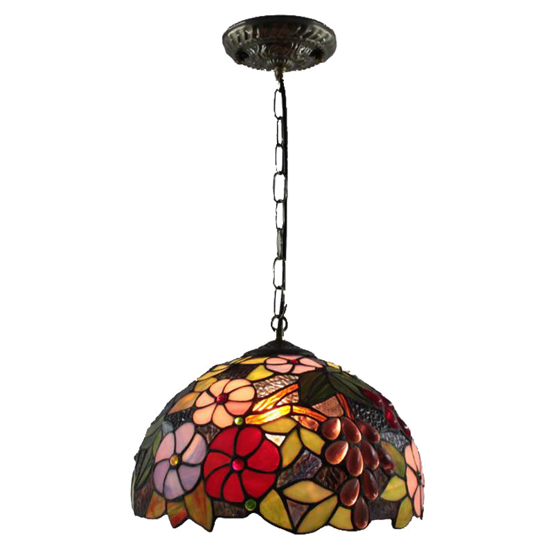 Dome Pendant Light Tiffany-Style 12" Wide 1 Light Glass Hanging Lamp for Living Room Clearhalo 'Ceiling Lights' 'Glass shade' 'Glass' 'Industrial' 'Middle Century Pendants' 'Pendant Lights' 'Pendants' 'Tiffany close to ceiling' 'Tiffany Pendants' 'Tiffany' Lighting' 2548990