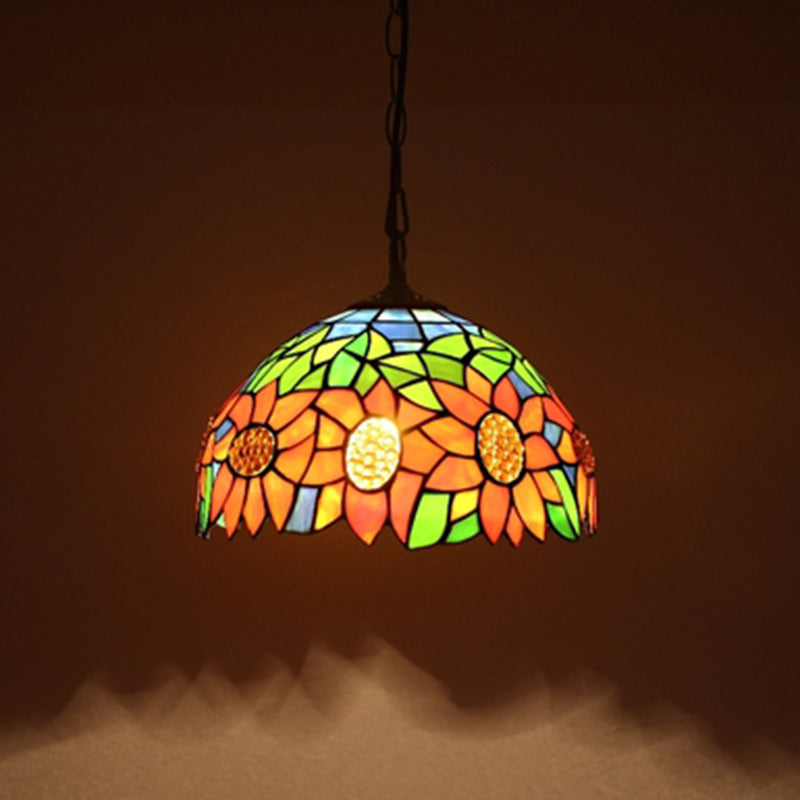 Dome Pendant Light Tiffany-Style 12" Wide 1 Light Glass Hanging Lamp for Living Room Orange Clearhalo 'Ceiling Lights' 'Glass shade' 'Glass' 'Industrial' 'Middle Century Pendants' 'Pendant Lights' 'Pendants' 'Tiffany close to ceiling' 'Tiffany Pendants' 'Tiffany' Lighting' 2548993