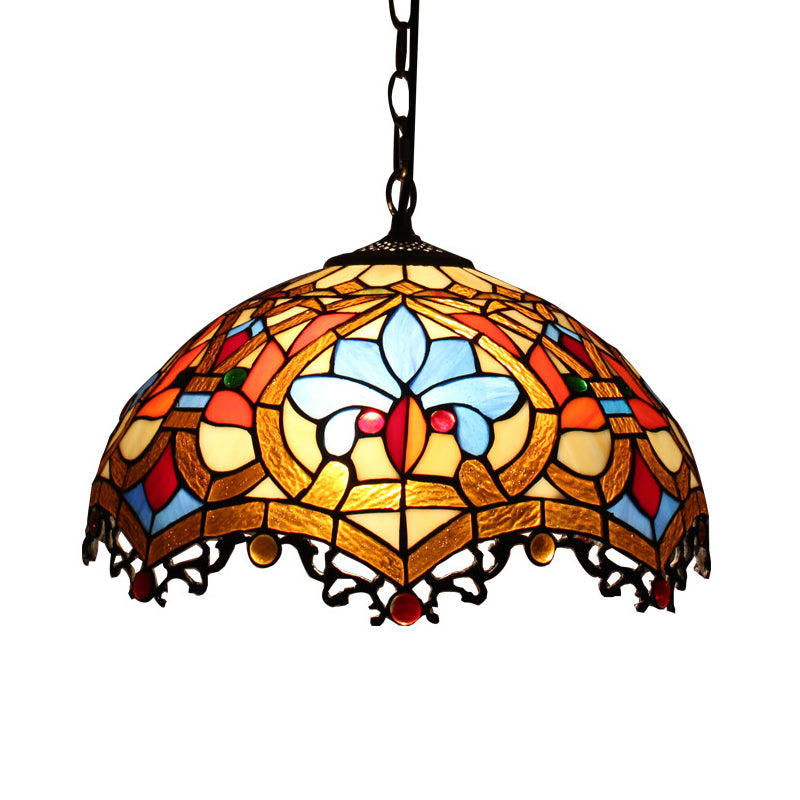 Dome Pendant Light Tiffany-Style 12" Wide 1 Light Glass Hanging Lamp for Living Room Dark Brown Clearhalo 'Ceiling Lights' 'Glass shade' 'Glass' 'Industrial' 'Middle Century Pendants' 'Pendant Lights' 'Pendants' 'Tiffany close to ceiling' 'Tiffany Pendants' 'Tiffany' Lighting' 2548994
