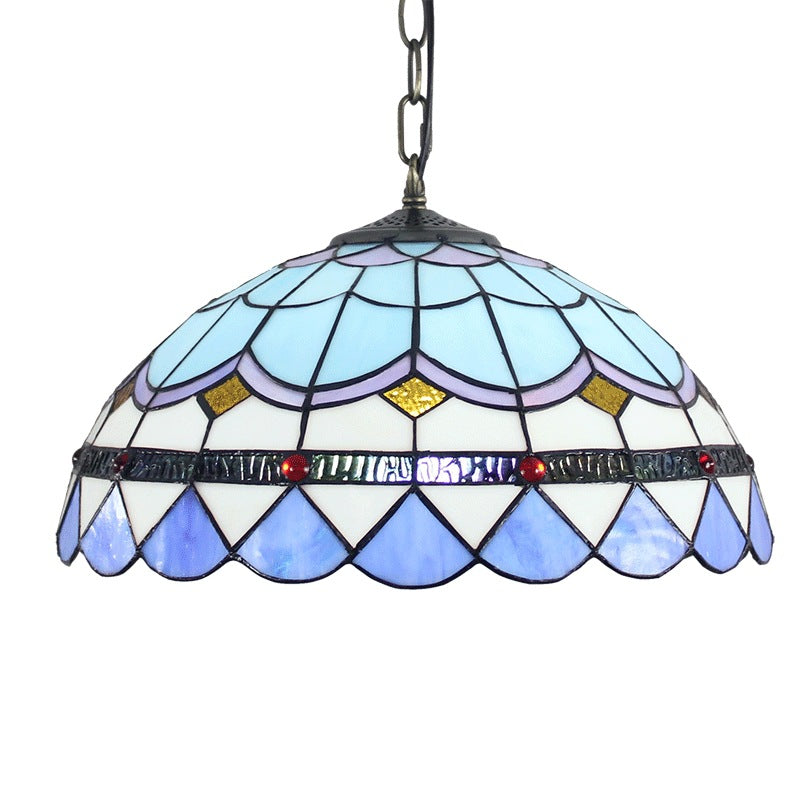 Dome Hanging Lamps Tiffany 16" Wide 1 Light Glass Hanging Lamp in Blue Clearhalo 'Ceiling Lights' 'Chandeliers' 'Glass shade' 'Glass' 'Industrial' 'Middle Century Pendants' 'Pendant Lights' 'Pendants' 'Tiffany close to ceiling' 'Tiffany Pendants' 'Tiffany' Lighting' 2548999