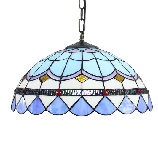 Lampade a cupola a sospensione Tiffany 16 "larghe 1 lampada appesa in vetro leggero in blu