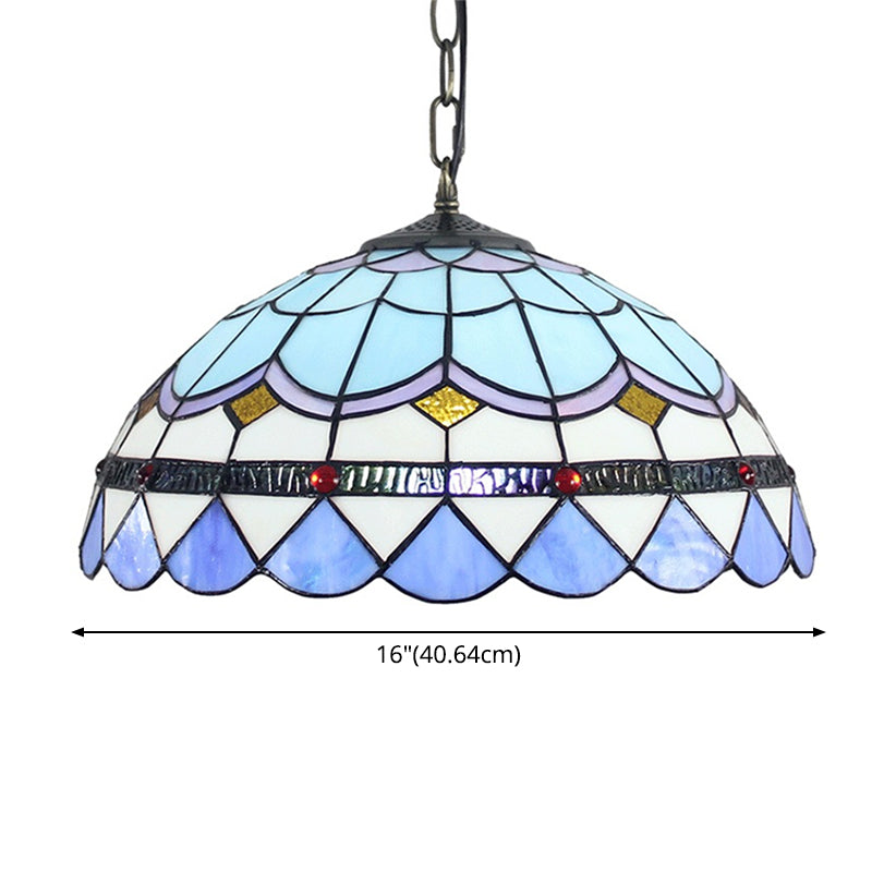 Dome Hanging Lamps Tiffany 16" Wide 1 Light Glass Hanging Lamp in Blue Clearhalo 'Ceiling Lights' 'Chandeliers' 'Glass shade' 'Glass' 'Industrial' 'Middle Century Pendants' 'Pendant Lights' 'Pendants' 'Tiffany close to ceiling' 'Tiffany Pendants' 'Tiffany' Lighting' 2549000
