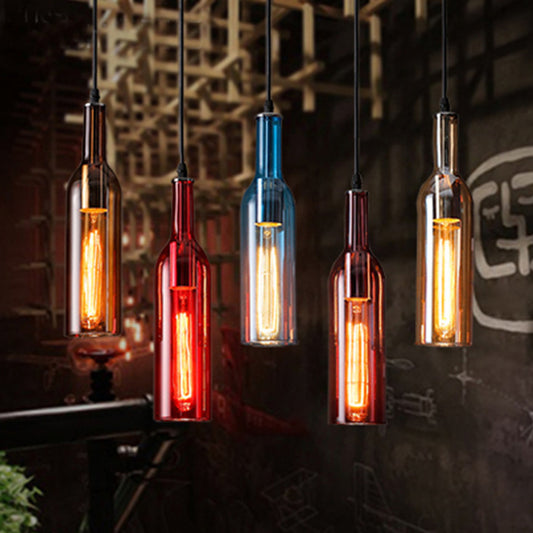 Art Deco Wine Bottle Hanging Lamp Glass 5 Light Restaurant Down Lighting Pendant in Multi-Color Clearhalo 'Ceiling Lights' 'Chandeliers' 'Glass shade' 'Glass' 'Industrial Pendants' 'Industrial' 'Middle Century Pendants' 'Pendant Lights' 'Pendants' 'Tiffany' Lighting' 2549017
