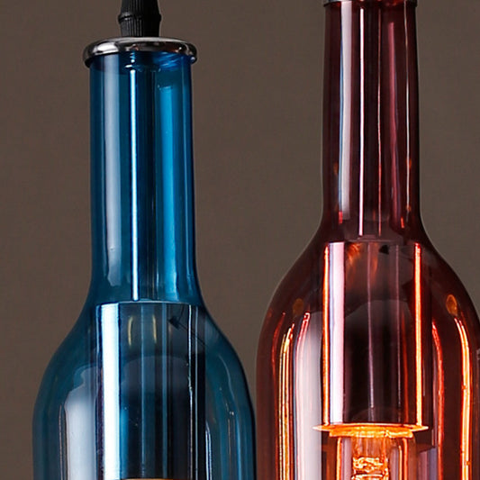 Art Deco Wine Bottle Hanging Lamp Glass 5 Light Restaurant Down Lighting Pendant in Multi-Color Clearhalo 'Ceiling Lights' 'Chandeliers' 'Glass shade' 'Glass' 'Industrial Pendants' 'Industrial' 'Middle Century Pendants' 'Pendant Lights' 'Pendants' 'Tiffany' Lighting' 2549019