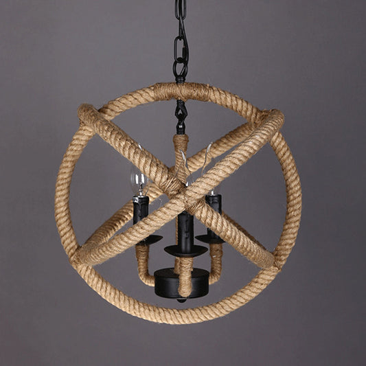 Rope Wrapped Hoops Candle Chandelier Coastal Black Pendant Lights 3 Black Clearhalo 'Ceiling Lights' 'Chandeliers' 'Industrial Chandeliers' 'Industrial' 'Middle Century Chandeliers' 'Tiffany' Lighting' 2549041