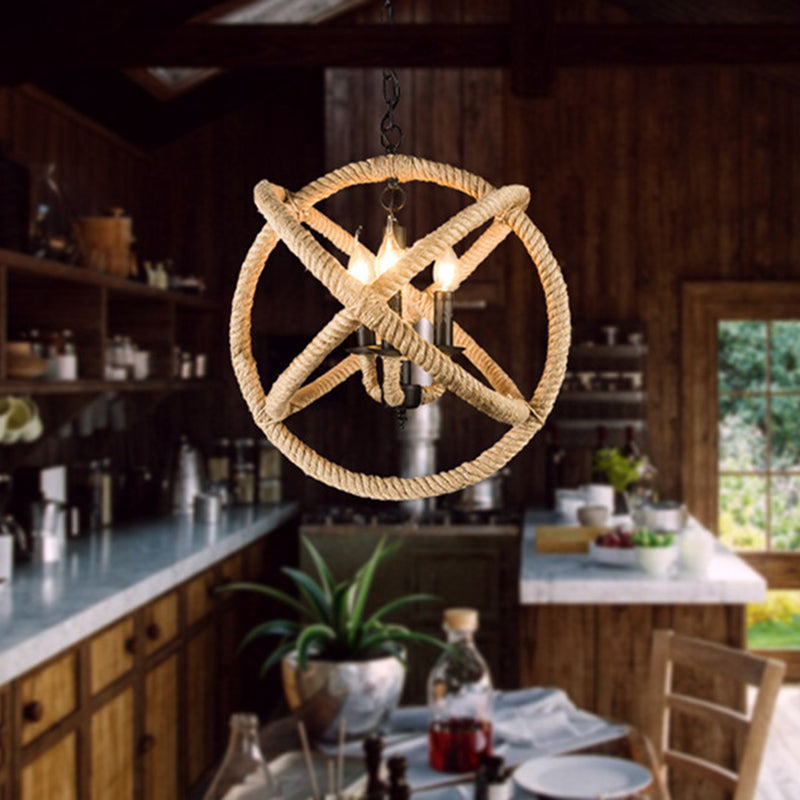 Rope Wrapped Hoops Candle Chandelier Coastal Black Pendant Lights Clearhalo 'Ceiling Lights' 'Chandeliers' 'Industrial Chandeliers' 'Industrial' 'Middle Century Chandeliers' 'Tiffany' Lighting' 2549043