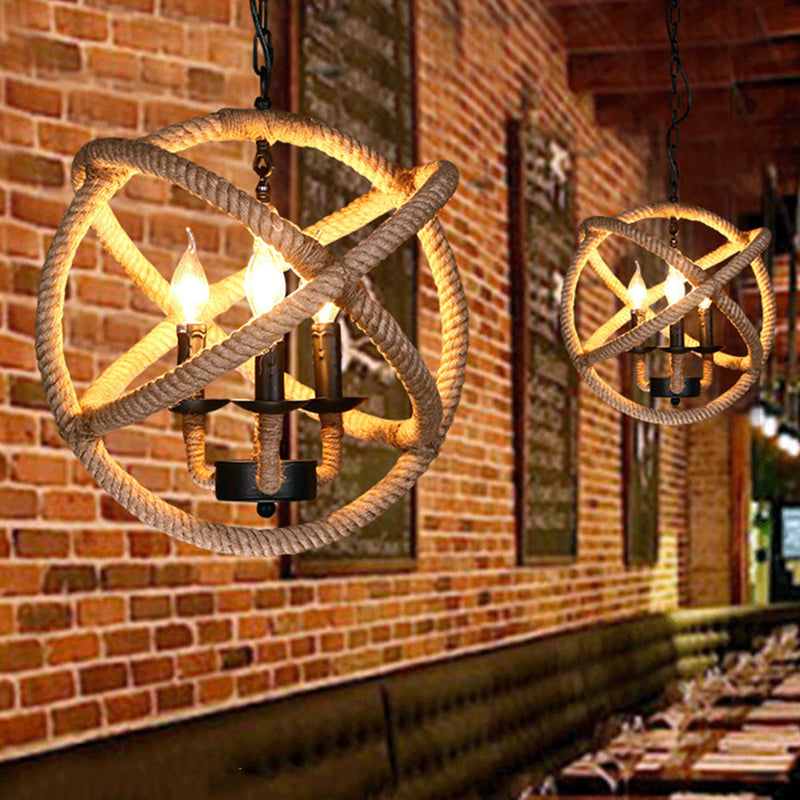Rope Wrapped Hoops Candle Chandelier Coastal Black Pendant Lights Clearhalo 'Ceiling Lights' 'Chandeliers' 'Industrial Chandeliers' 'Industrial' 'Middle Century Chandeliers' 'Tiffany' Lighting' 2549044