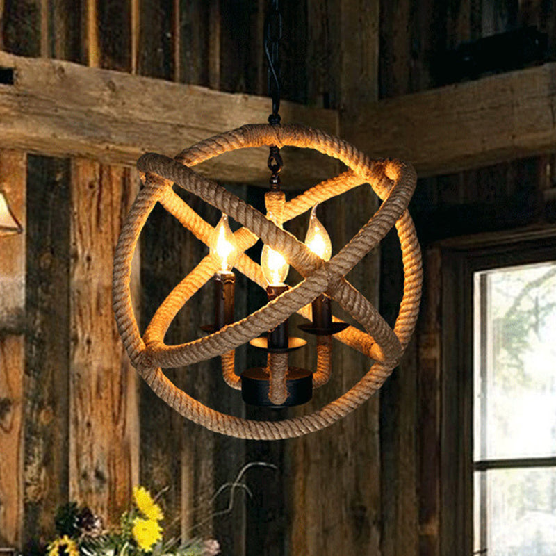 Rope Wrapped Hoops Candle Chandelier Coastal Black Pendant Lights Clearhalo 'Ceiling Lights' 'Chandeliers' 'Industrial Chandeliers' 'Industrial' 'Middle Century Chandeliers' 'Tiffany' Lighting' 2549045