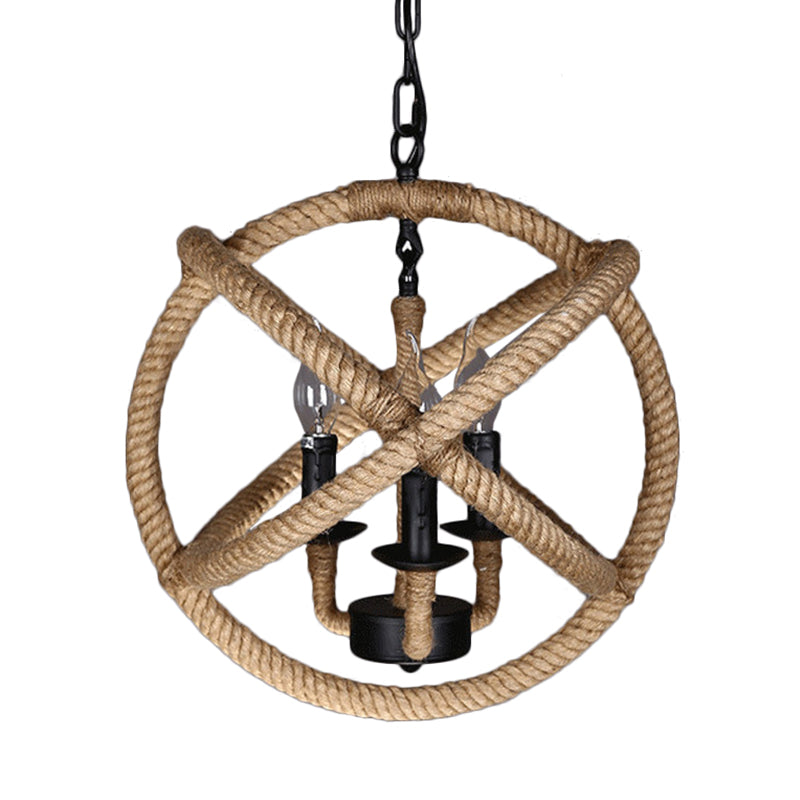 Rope Wrapped Hoops Candle Chandelier Coastal Black Pendant Lights Clearhalo 'Ceiling Lights' 'Chandeliers' 'Industrial Chandeliers' 'Industrial' 'Middle Century Chandeliers' 'Tiffany' Lighting' 2549046