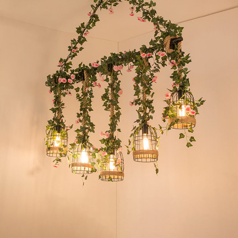 Black Hanging Island Light Industrial Retro Metal Pendant Light 5 Black Clearhalo 'Ceiling Lights' 'Island Lights' Lighting' 2549092