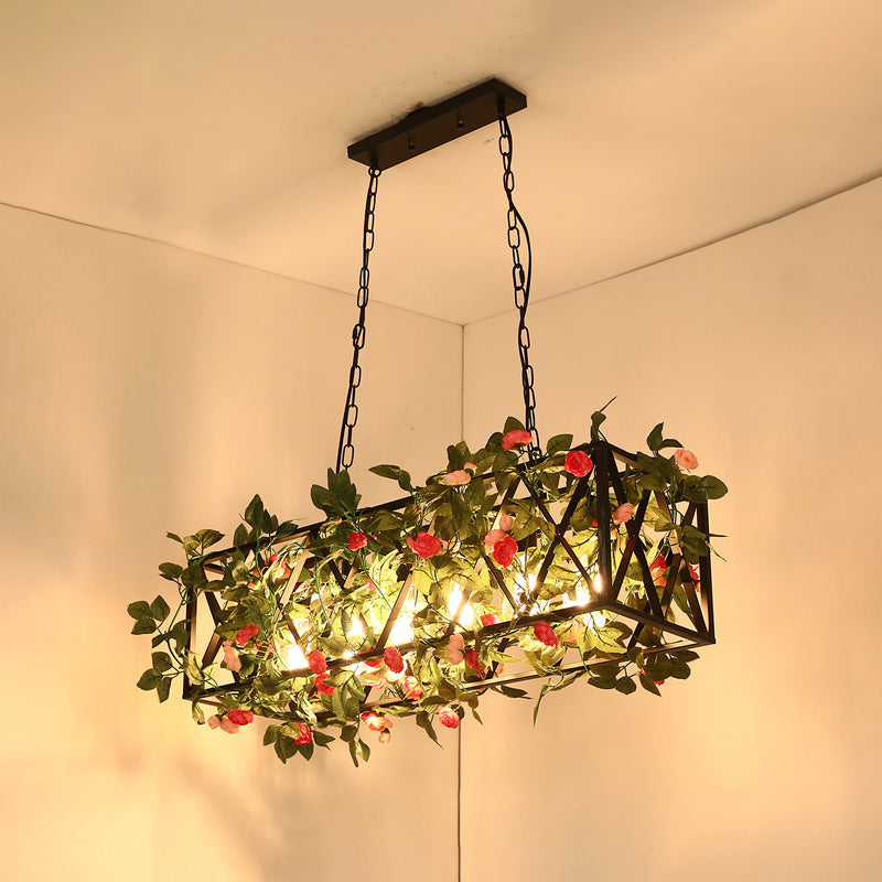 Black Hanging Island Light Industrial Retro Metal Pendant Light 6 Black Clearhalo 'Ceiling Lights' 'Island Lights' Lighting' 2549093