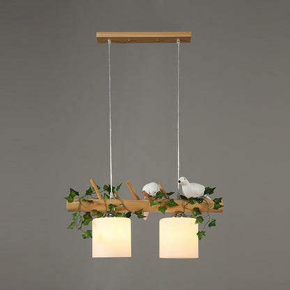 Wood Island Light Modern Natural Wood Linear Island Lighting for Restaurant 2 Wood Plant Clearhalo 'Ceiling Lights' 'Island Lights' Lighting' 2549114