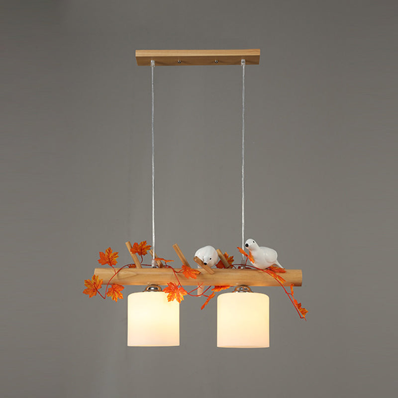 Wood Island Light Modern Natural Wood Linear Island Lighting for Restaurant 2 Wood Maple Leaf Clearhalo 'Ceiling Lights' 'Island Lights' Lighting' 2549116