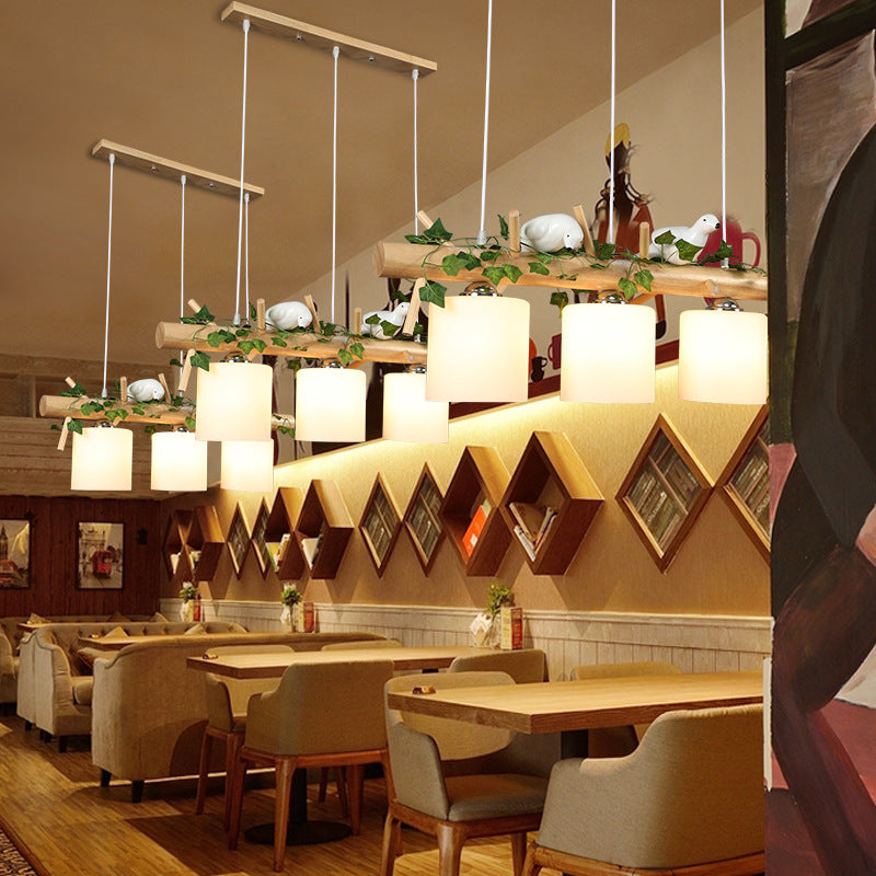 Wood Island Light Modern Natural Wood Linear Island Lighting for Restaurant Clearhalo 'Ceiling Lights' 'Island Lights' Lighting' 2549120