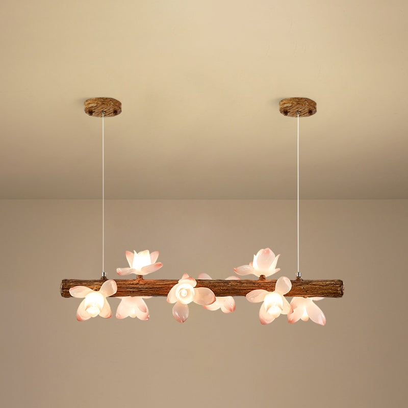 Island Pendant Modern Linear Metal Hanging Lamp in Brown 8 Brown Lotus Clearhalo 'Ceiling Lights' 'Island Lights' Lighting' 2549132