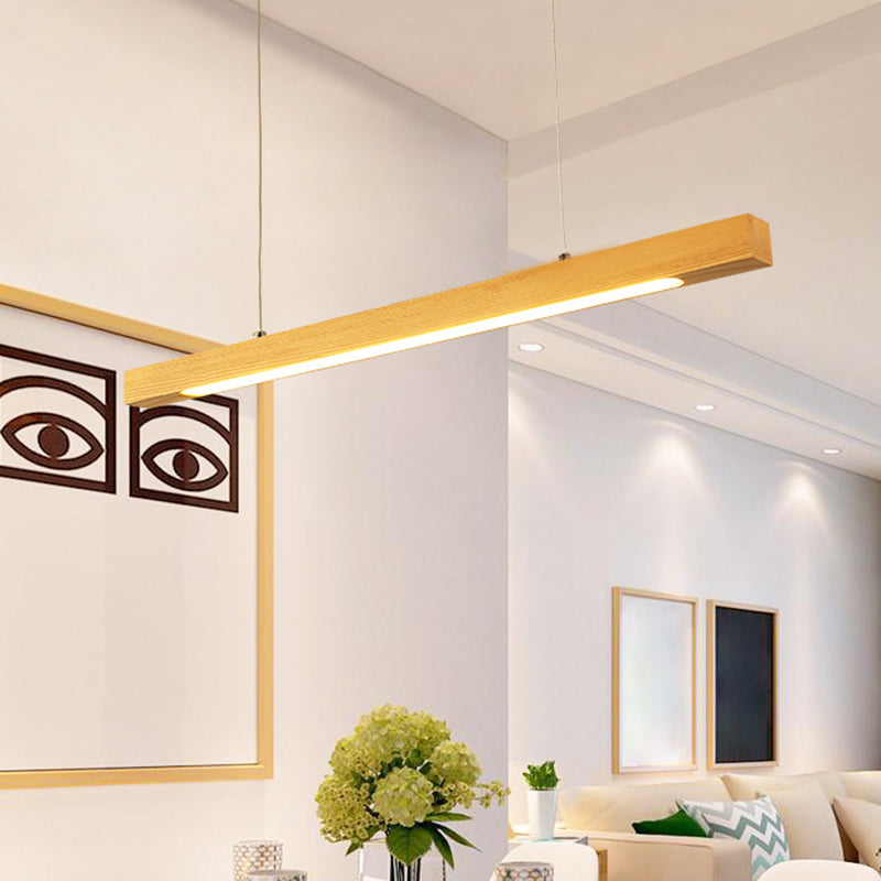 Simple Linear Island Pendant Light Wood Hanging Lamp in Natural Wood Clearhalo 'Ceiling Lights' 'Island Lights' Lighting' 2549155