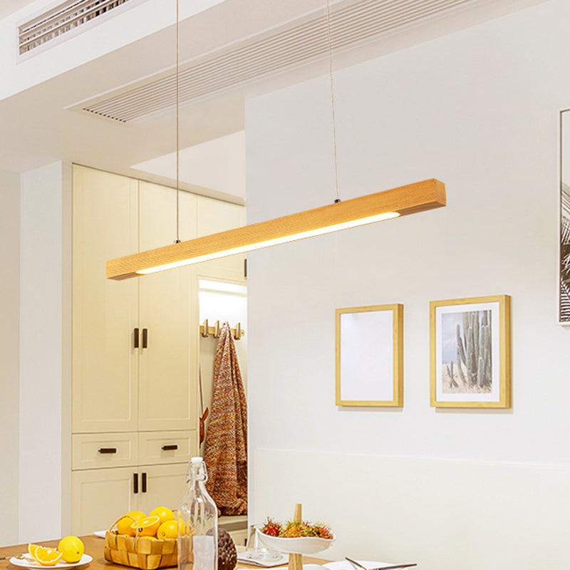 Simple Linear Island Pendant Light Wood Hanging Lamp in Natural Wood Clearhalo 'Ceiling Lights' 'Island Lights' Lighting' 2549156