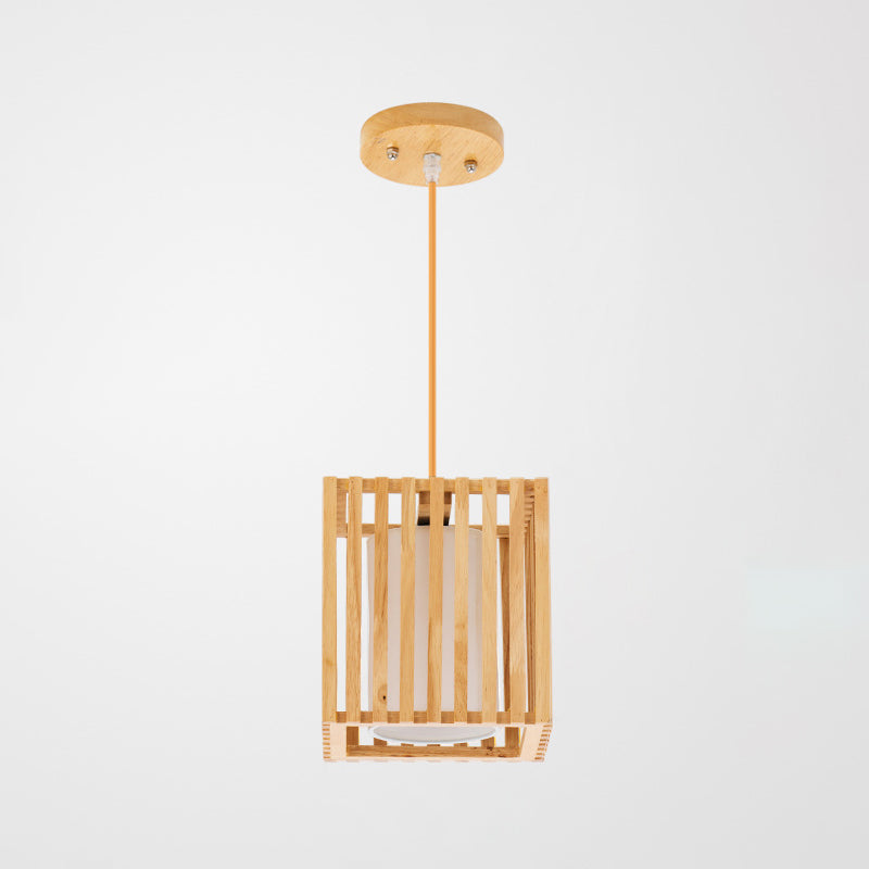 Rectangle Island Pendant Asian Wood Pendant Lighting in Natural Wood 1 Wood Clearhalo 'Ceiling Lights' 'Island Lights' Lighting' 2549159