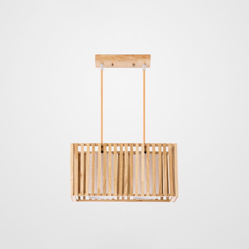 Rectangle Island Pendant Asian Wood Pendant Lighting in Natural Wood 2 Wood Clearhalo 'Ceiling Lights' 'Island Lights' Lighting' 2549160