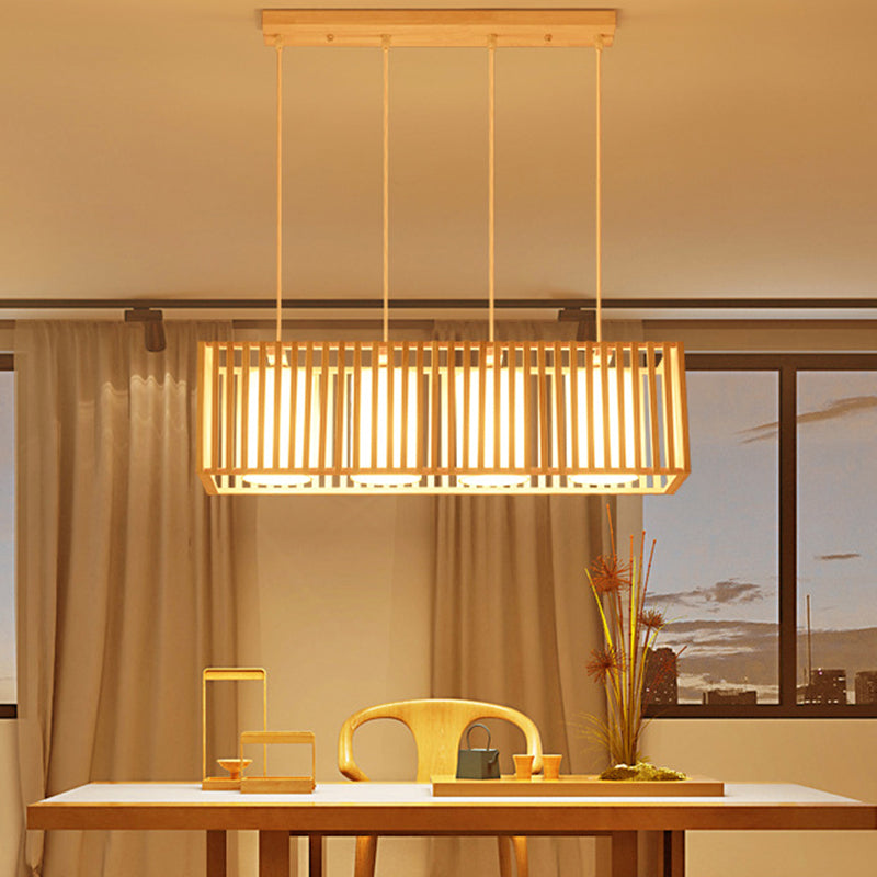 Rectangle Island Pendant Asian Wood Pendant Lighting in Natural Wood Clearhalo 'Ceiling Lights' 'Island Lights' Lighting' 2549163