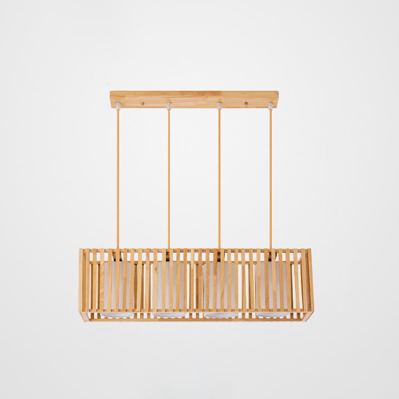 Rectangle Island Pendant Asian Wood Pendant Lighting in Natural Wood 4 Wood Clearhalo 'Ceiling Lights' 'Island Lights' Lighting' 2549164