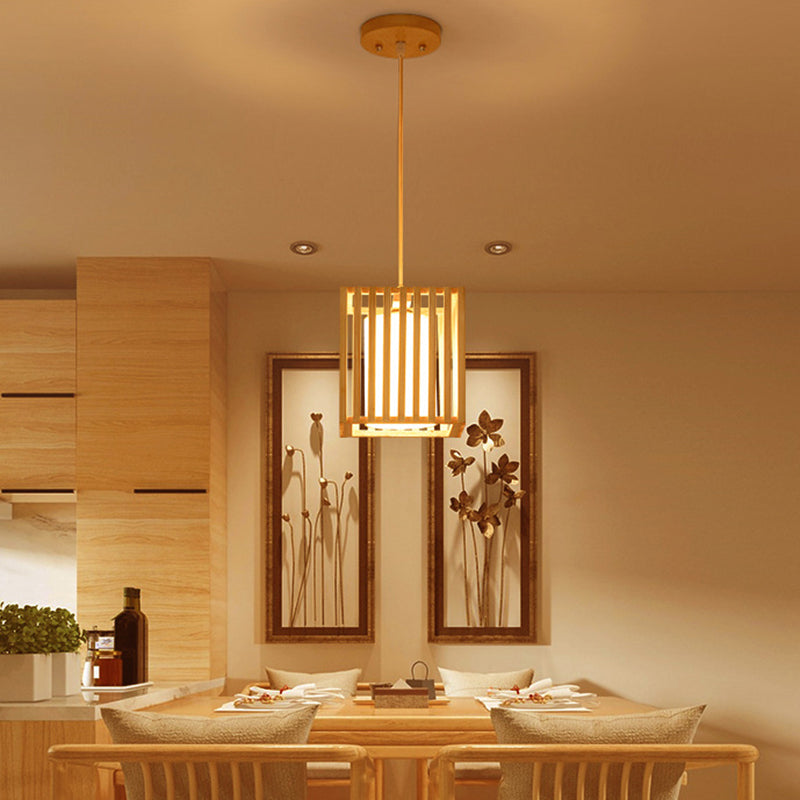 Rectangle Island Pendant Asian Wood Pendant Lighting in Natural Wood Clearhalo 'Ceiling Lights' 'Island Lights' Lighting' 2549165