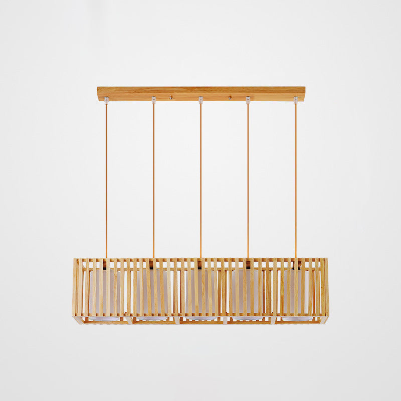 Rectangle Island Pendant Asian Wood Pendant Lighting in Natural Wood 5 Wood Clearhalo 'Ceiling Lights' 'Island Lights' Lighting' 2549166