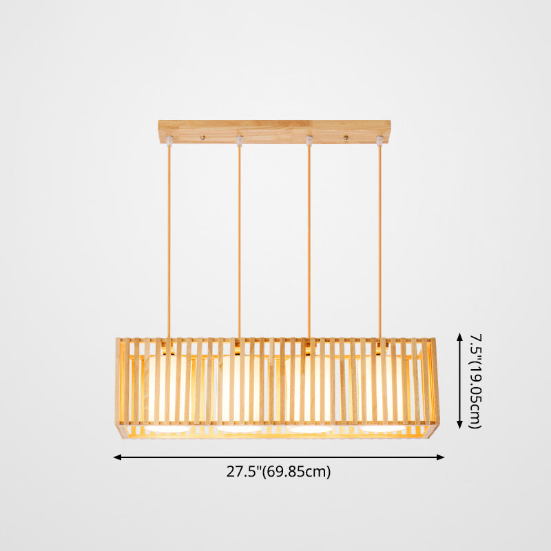 Rectangle Island Pendant Asian Wood Pendant Lighting in Natural Wood Clearhalo 'Ceiling Lights' 'Island Lights' Lighting' 2549168