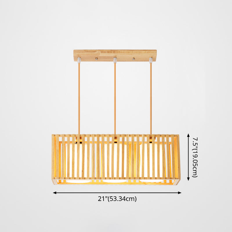 Rectangle Island Pendant Asian Wood Pendant Lighting in Natural Wood Clearhalo 'Ceiling Lights' 'Island Lights' Lighting' 2549169