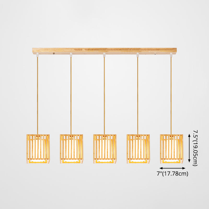 Rectangle Island Pendant Asian Wood Pendant Lighting in Natural Wood Clearhalo 'Ceiling Lights' 'Island Lights' Lighting' 2549172
