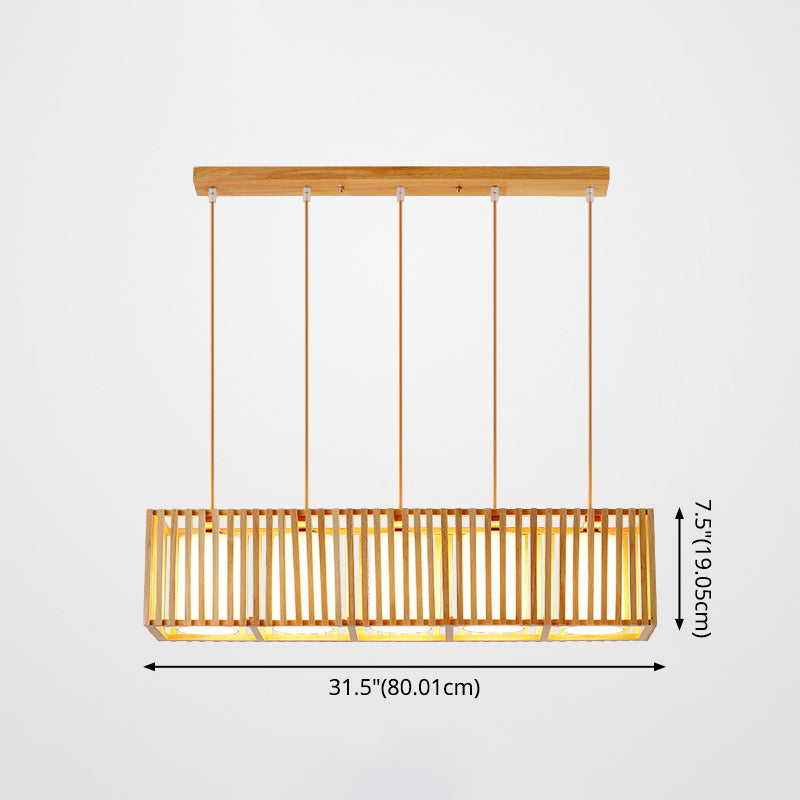 Rectangle Island Pendant Asian Wood Pendant Lighting in Natural Wood Clearhalo 'Ceiling Lights' 'Island Lights' Lighting' 2549174