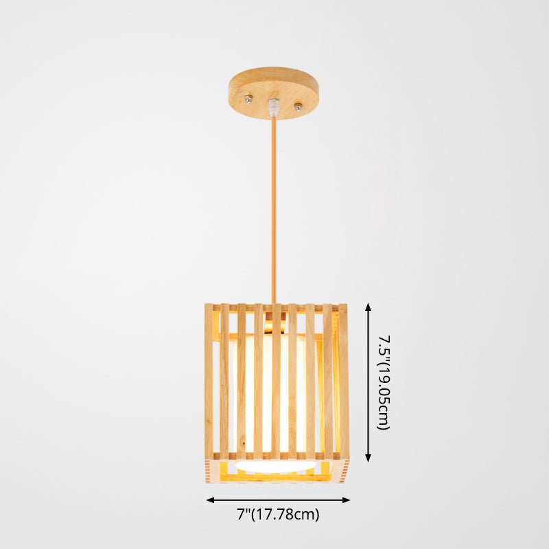 Rectangle Island Pendant Asian Wood Pendant Lighting in Natural Wood Clearhalo 'Ceiling Lights' 'Island Lights' Lighting' 2549176